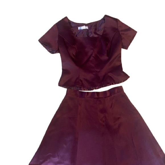 Panoply Vintage Burgundy Maroon Two-Piece  Long Gown Formal Dress Wedding - Picture 10 of 13